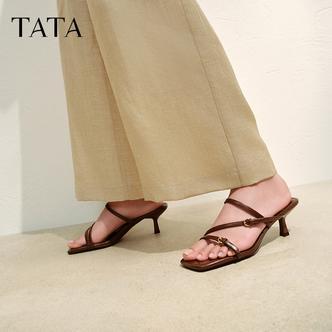 TATA他她2025夏新款商场同款气质简约拖鞋法式一字带凉鞋7UJA9BT5
