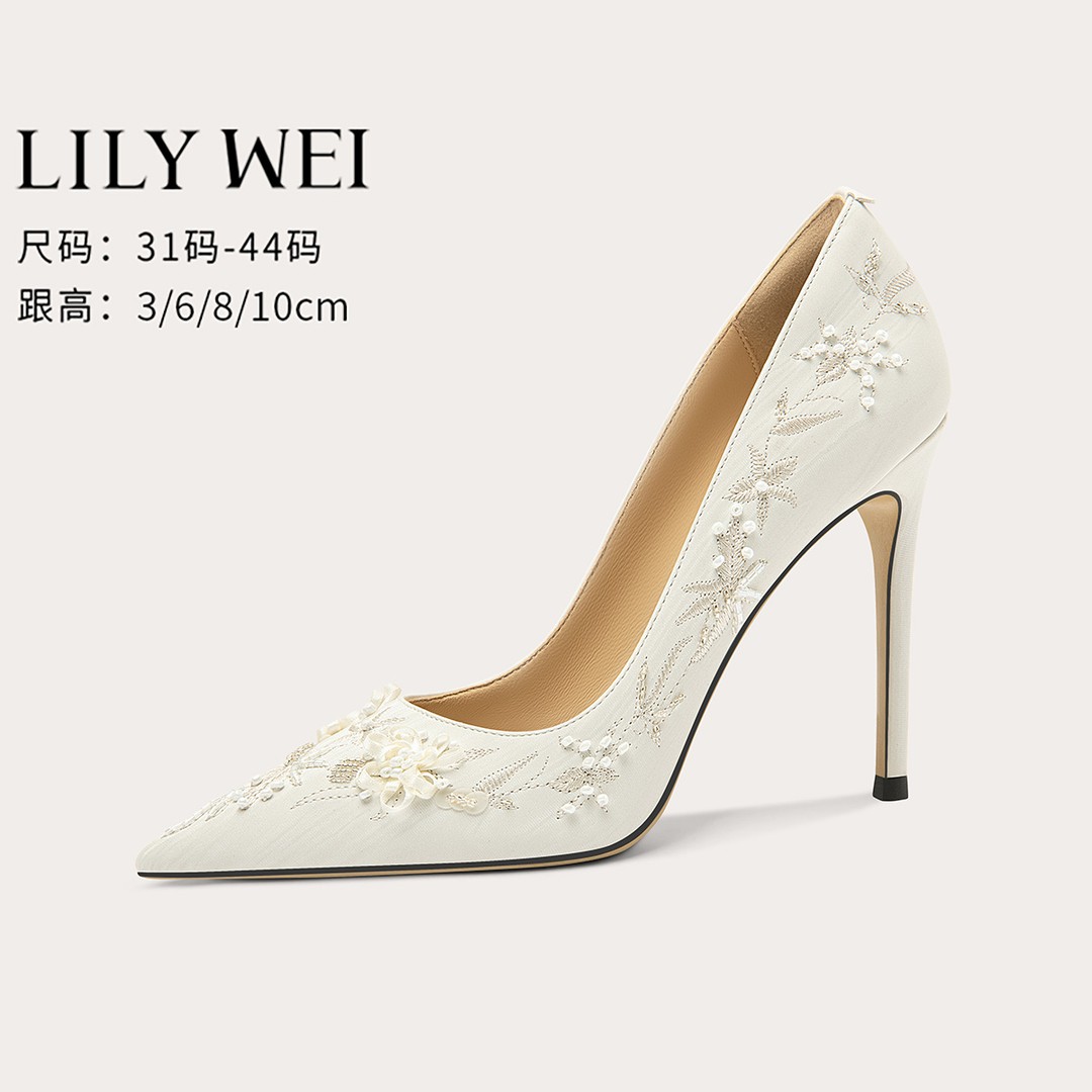 【白釉花辞】绝美刺绣婚鞋主婚纱名媛气质小码单鞋313233主图