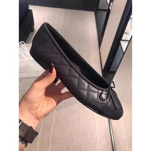 羊皮版~2025新款浅口菱格小香风黑色芭蕾舞单鞋平底女鞋百搭软底主图