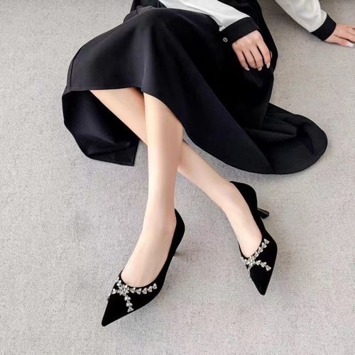 （5厘米）26A1659黑色金丝绒水钻时尚名媛细跟高跟鞋主图