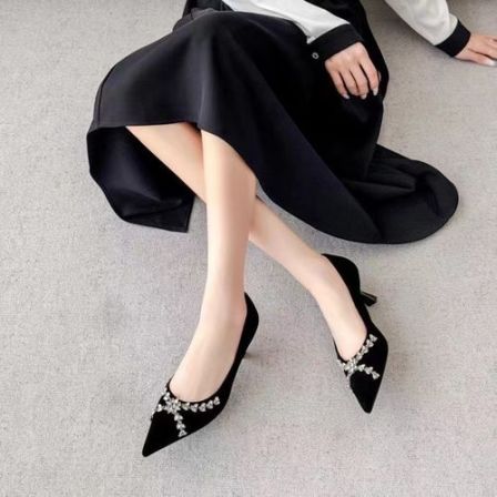 （5厘米）26A1659黑色金丝绒水钻时尚名媛细跟高跟鞋