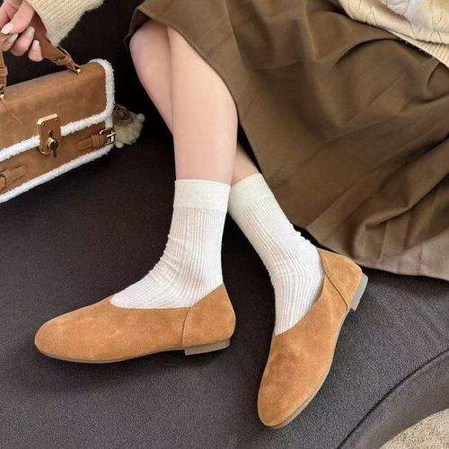 【温柔晚风】春季新款法式小众真皮平底单鞋女软皮仙女风奶奶鞋主图