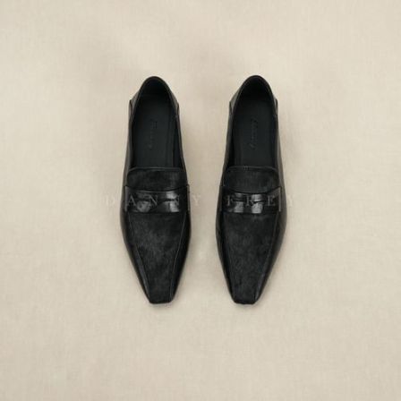 Dannyfrey丹尼芙蕾老钱风马毛拼接乐福鞋女尖头复古通勤单鞋3.5CM