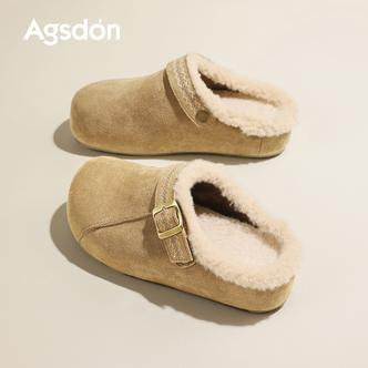 /奥古狮登加绒勃肯鞋女2025新款冬季外穿厚底毛毛包头半拖雪地靴Q主图