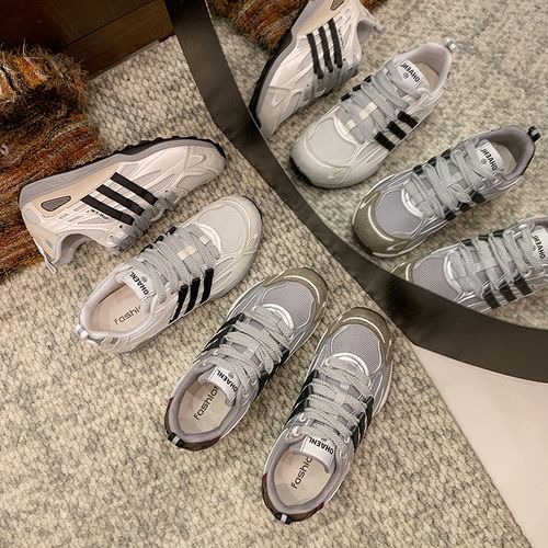 复古条纹德训鞋女士春秋轻便软底不累脚2026新款厚底阿甘鞋运动鞋主图