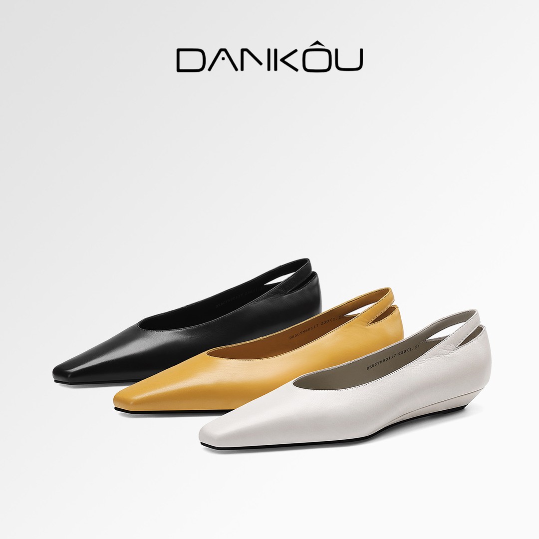 DANKOU丹蔻  进口胎牛皮洋气小方头坡跟浅口单鞋主图