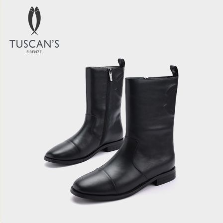 TUSCAN'S英伦风高级感黑色时尚牛皮女靴时代集团