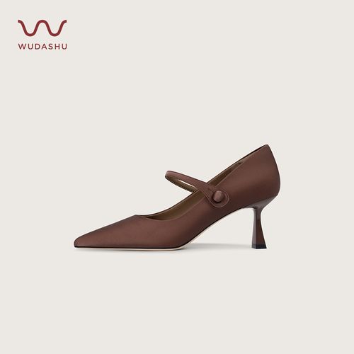 【WUDASHU护趾棉】法式通勤气质单鞋百搭浅口尖头棕色复古细跟鞋主图