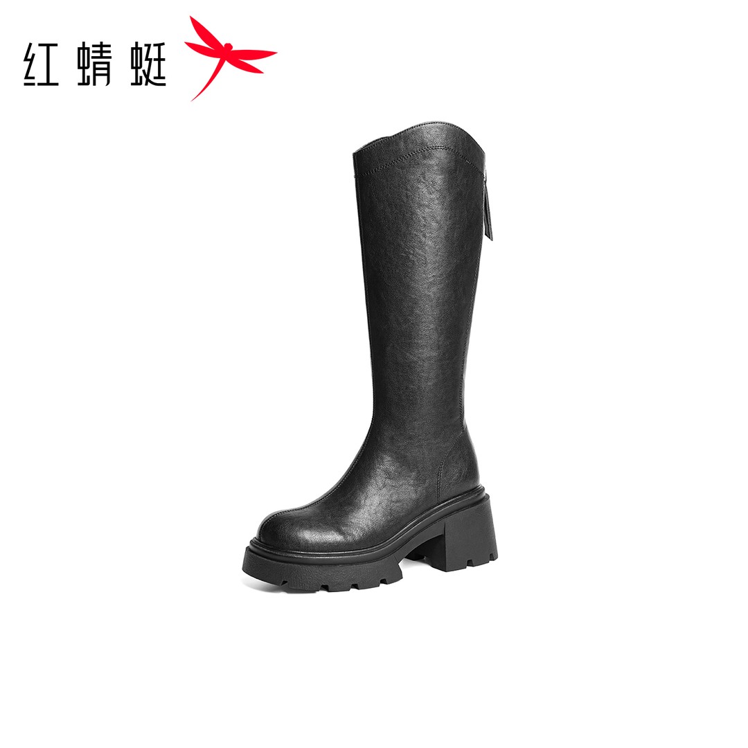 红蜻蜓长靴女2025冬季新款女鞋靴子厚底增高长筒靴黑色骑士高筒靴主图