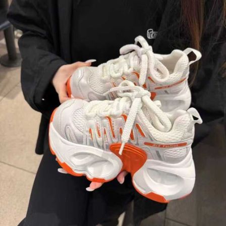 四季新款系带高颜值松糕厚底增高网面透气轻奢气质超火甜酷老爹鞋