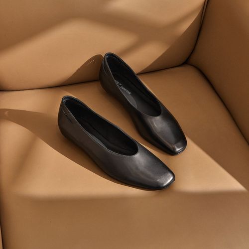 T97【胎牛版】春季新款法式复古低跟黑色百搭时尚真皮方头女鞋G826主图