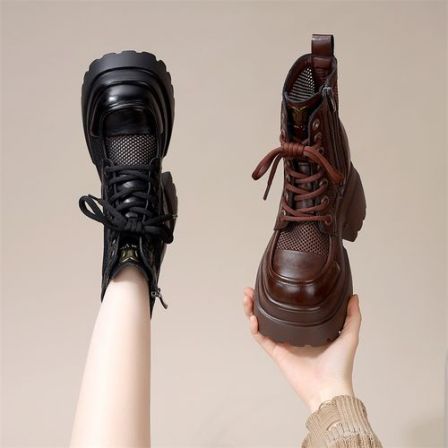 英伦风网面不累脚马丁靴女春秋透气增高短靴凉靴防滑厚底小个子