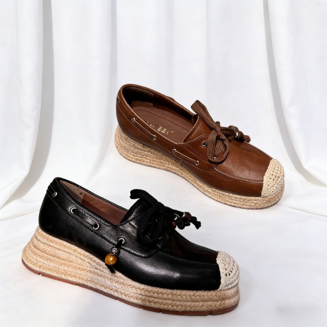 【童老板专属】886-2新款法式气质5cm厚底草编坡跟女单鞋主图