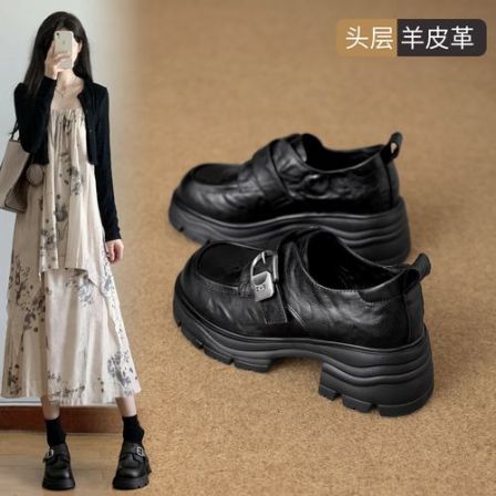 ZHR则则羊皮厚底乐福鞋春新款复古英伦风百搭小皮鞋IT37