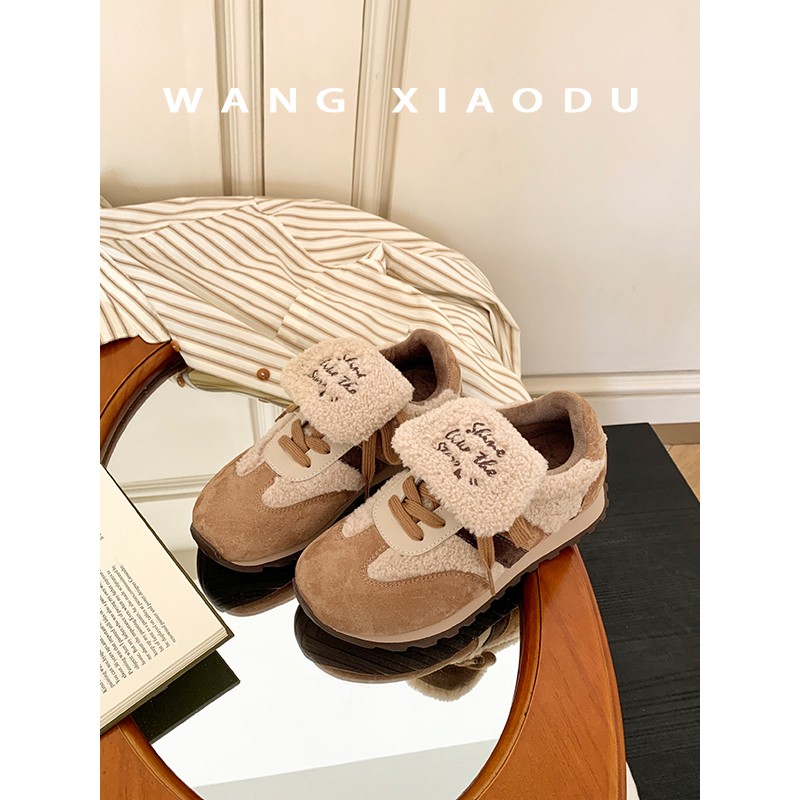 【王小毒】闪耀星辰●复古加绒毛毛休闲鞋女2024年秋冬翻舌阿甘鞋主图