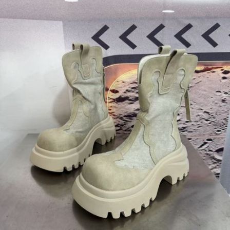 329-3新款2025精品百搭潮流马丁靴中筒烟筒黑色女士