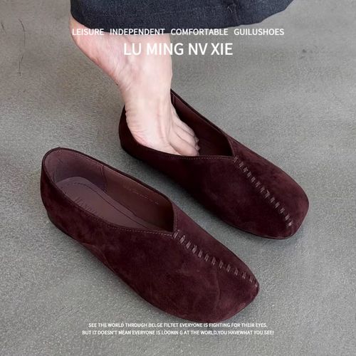 羊皮版~2025秋冬新款复古风乐福鞋女一脚蹬粗跟豆豆英伦风懒人鞋主图