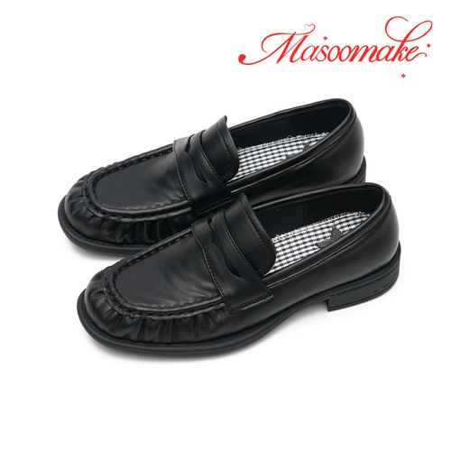 玛速主义2026年春季新款复古褶皱乐福鞋黑色小皮鞋时尚百搭单鞋女主图