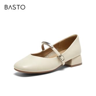 百思图2025夏季新款简约时尚法式玛丽珍鞋粗跟女单鞋W8911BQ5主图