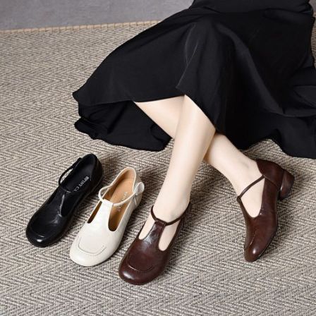 春秋新款真皮低跟舒适软底女单鞋一脚蹬奶奶鞋