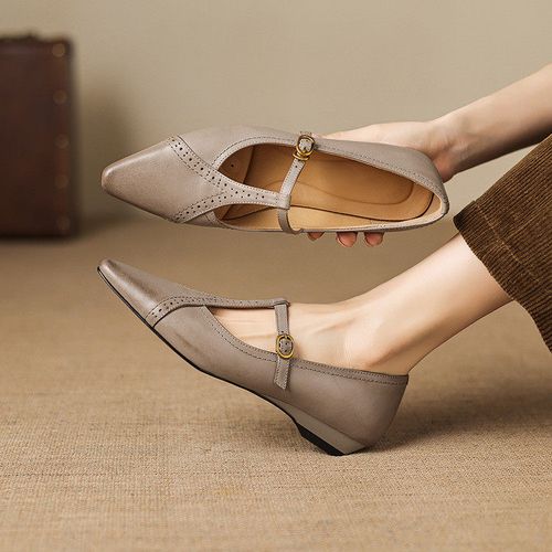 尖头2026年春季乐福鞋粗跟低跟女鞋单鞋通勤真皮单鞋女主图