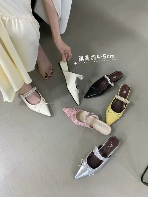 法式银色包头半拖鞋女夏季内增高水钻尖头软底凉鞋一脚蹬气质凉拖主图