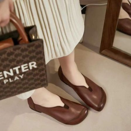 【单里】复古头层牛皮软底透气6766/6769百搭妈妈一脚蹬单鞋春秋款