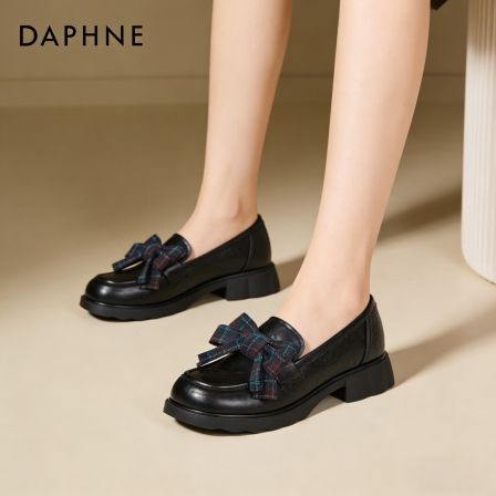 达芙妮2026春季新款时尚舒适厚底乐福鞋学院风蝴蝶结通勤百搭单鞋