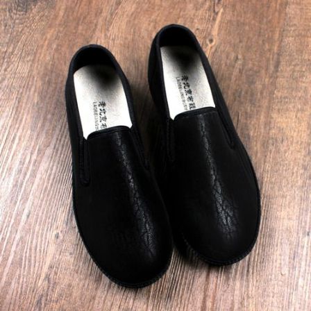 全黑布鞋高档老北京布鞋男一脚蹬PU鞋休闲鞋舒适防滑软底透气轻便