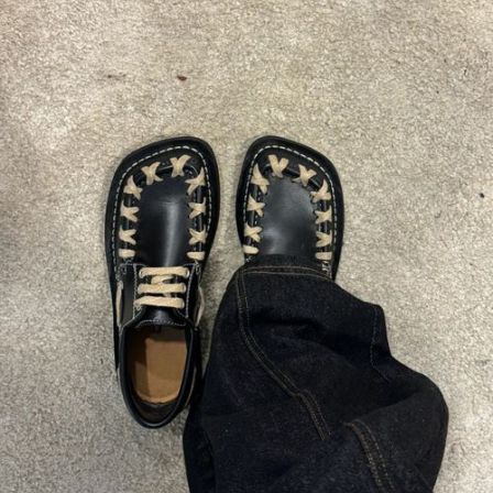 男女款休闲德比鞋潮款方头英伦风皮鞋通勤小众编织设计复古乐福鞋