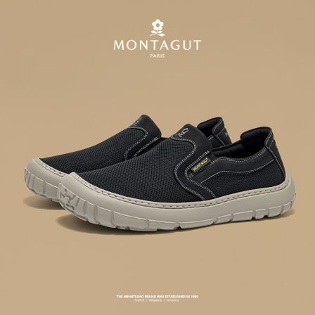 梦特娇时尚百搭休闲鞋舒适轻盈透气网面软底防滑减震一脚蹬男士鞋