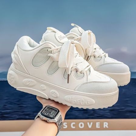 2026春季新款网面透气休闲面包鞋男透气百搭情侣款厚底增高板鞋子