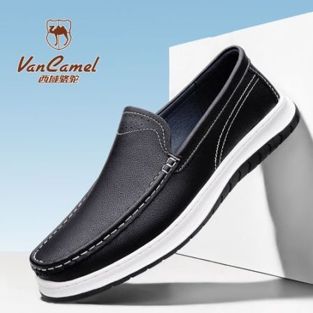 西域骆驼皮鞋男真皮休闲软皮软底懒人高端一脚蹬男鞋豆豆鞋爸爸鞋