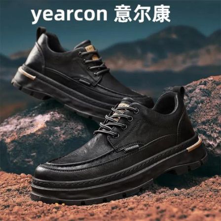 意尔康正品休闲皮鞋男款高档厚底黑色商务上班低帮男士高端马丁靴