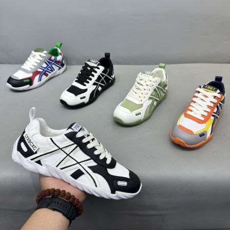 四季新款低帮系带拼接透气舒适防滑软底休闲鞋时尚潮流百搭男鞋