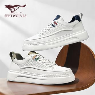 男鞋2026新款夏季皮面厚底休闲板鞋韩版百搭运动小白鞋1050主图