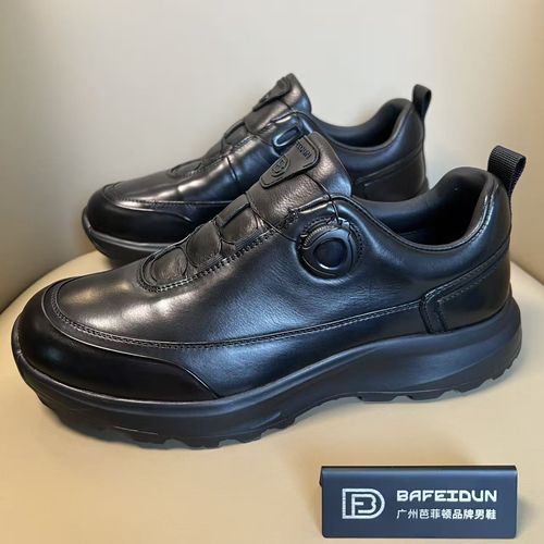 广州手工皮鞋厚底超轻男鞋旋转纽扣一脚蹬休闲男鞋0686-26主图