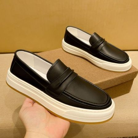 男士韩版豆豆鞋时尚百搭一脚蹬真皮豆豆鞋夏季透气潮流厚底潮鞋男