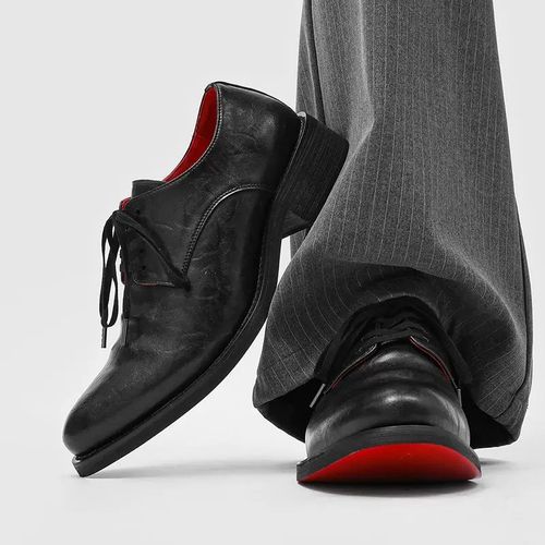 男款黑色德比鞋尖头红底皮鞋厚底增高英伦风商务正装cleanfit潮鞋主图