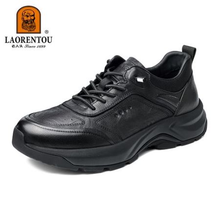 老人头春夏一脚蹬休闲皮鞋手抓纹皮鞋防滑圆头保暖商务休闲鞋