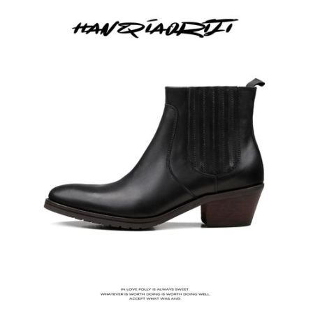 韩桥日记[黑血系列]"嬉皮士"雅痞风高级西部靴头层牛皮尖头切尔西