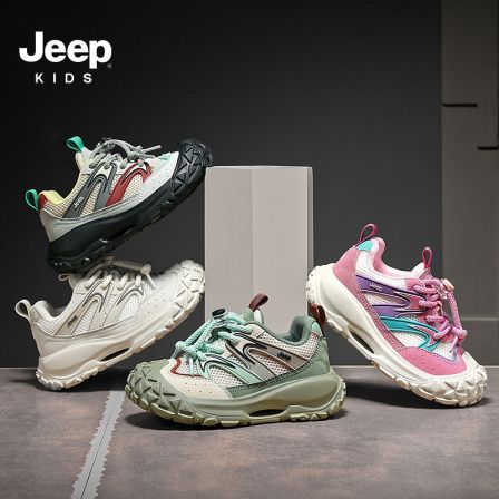 Jeep儿童鞋子男女童春季户外中大童防滑轻便运动鞋网面透气登山鞋