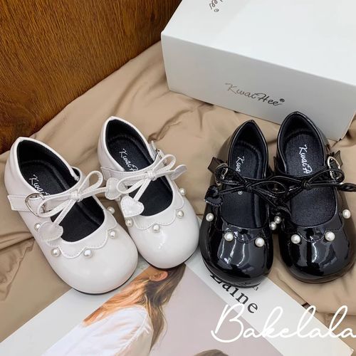 K26762韩系女童蝴蝶结皮鞋软底舒适漆皮珍珠黑色公主百搭洋气单鞋主图