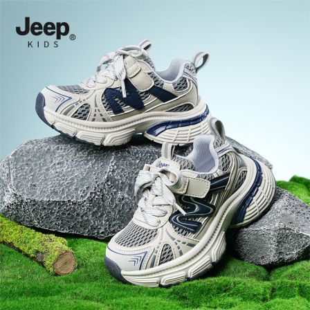 Jeep儿童鞋子网面女孩软底透气户外春季新款休闲老爹鞋女童运动鞋