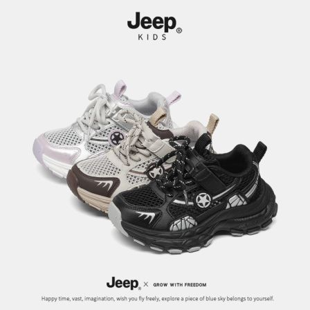 jeep女童运动鞋儿童老爹鞋春季款软底防滑男童跑步鞋户外透气童鞋
