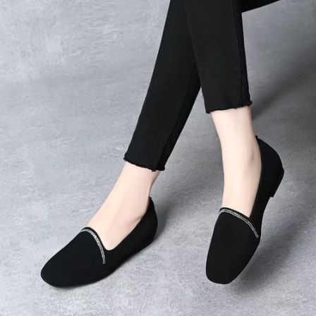 2026新款春季磨砂低跟单鞋女黑色平底鞋羊皮女鞋软底豆豆鞋真皮鞋