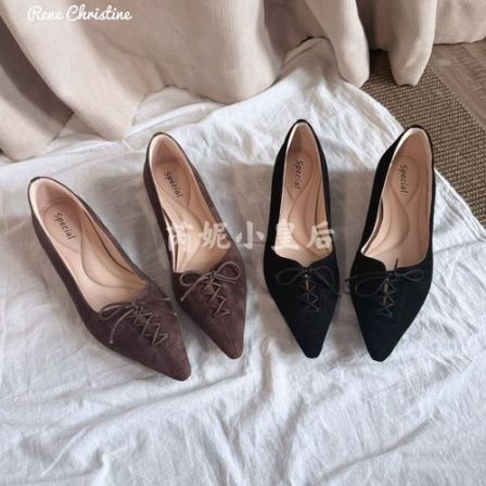 ReneChristine|3.5cm|春夏新款复古法式蝴蝶结尖头内增高单鞋女