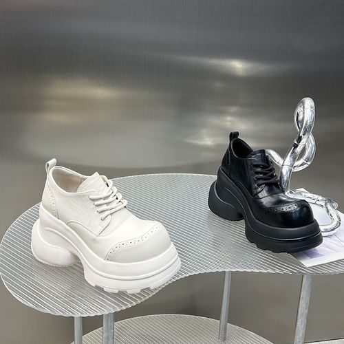 2026新款方头欧美风内增高复古单鞋女小众厚底系带松糕鞋DG2210-2主图