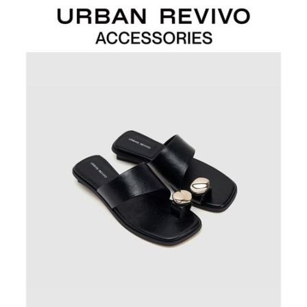 URBAN REVIVO2026夏季新款女士气质金属装饰拖鞋UAWS60042+
