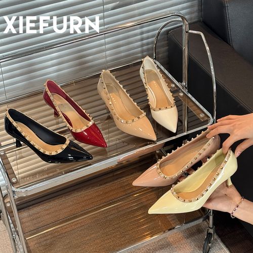 XIEFURN/鞋夫人铆钉尖头高跟鞋女细跟2026性感黑色气质淑女单鞋主图